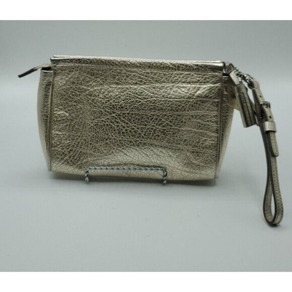 Coach Pebbled Gold Leather Small Zip Tassel Wristlet Removable Strap - Picture 1 of 13